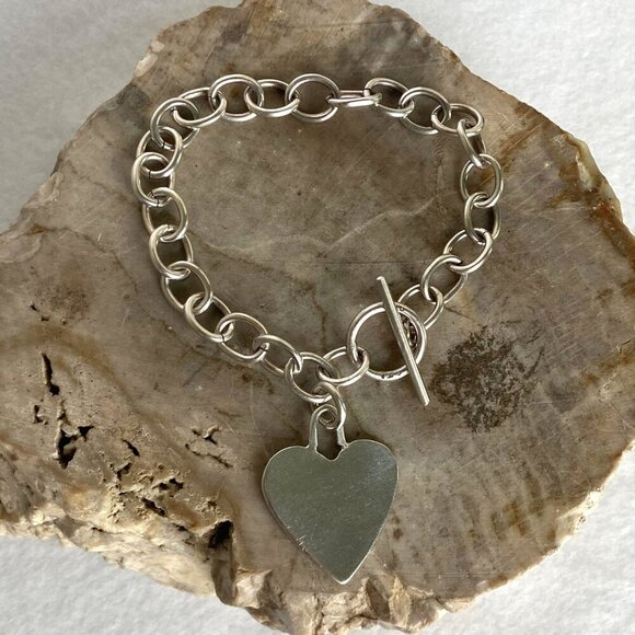 Sterling Silver 925 Cable Chain Blank Engraveable Heart Charm Bracelet 7.25" - Picture 6 of 16